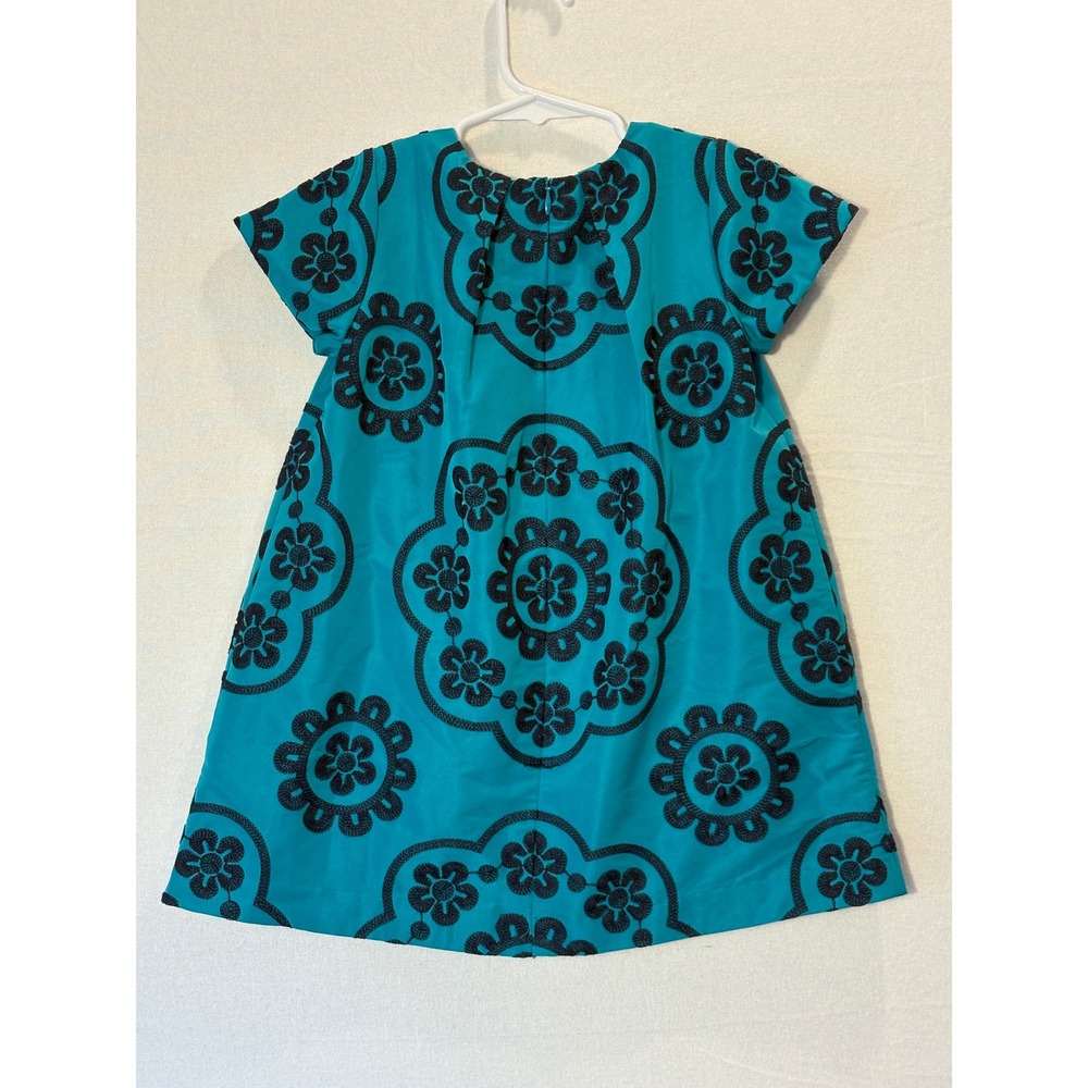 Jacadi Paris Girls Teal Blue Navy Floral Embroidered Trapeze Dress Size 4A 104cm - Picture 8 of 11